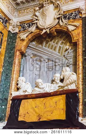 Rome, Italy - March 20, 2018: Cardinals Of The Venetian Cornaro Family Assisting To The Ecstasy Of S