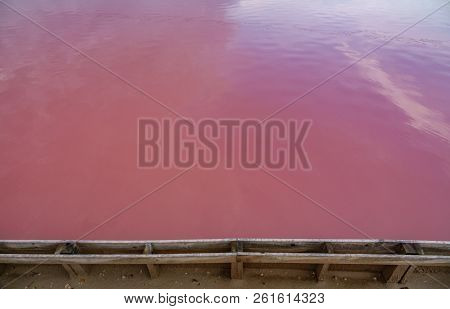 Pink Salt Pool Edge In Saltmine, Top View Background Texture