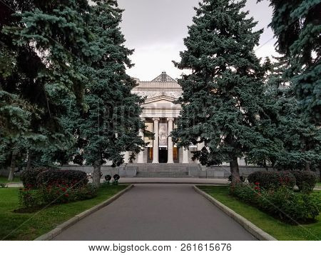 Moscow, Russia - May 15, 2018: Facade Of Pushkin State Museum Of Fine Arts With Posters Of Temporary