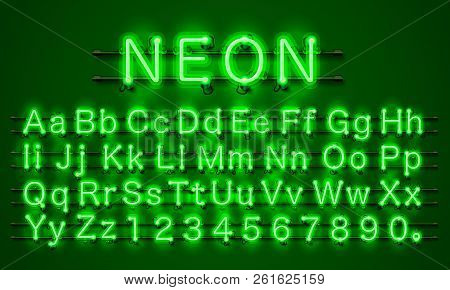 Neon Font City. Neon Green Font Eps. Lamp Green Font. Alphabet Font. Vector Illustration
