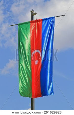 Silk Flag Of Azebaijan Tricolour With Crescant