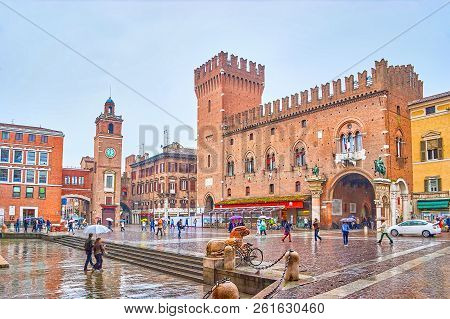 Ferrara, Italy - April 30, 2013: Piazza Della Cattedrale Is The Central Sqaure In The City With Main