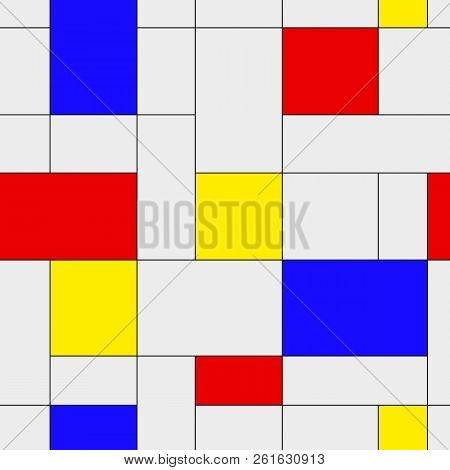 Seamless Pattern. Colorful Background In Mondrian Style. Vector Illustration. Abstract Background Of