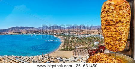 The Spit-roasted Grilled Chicken Shawarma - The Popular Street Food And Cafe Dish With A View On Sha