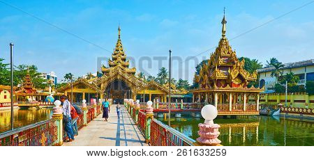 Yangon, Myanmar - February 27, 2018:  Kyay Thone Pagoda Is The Nice Example Of Traditional Burmese C