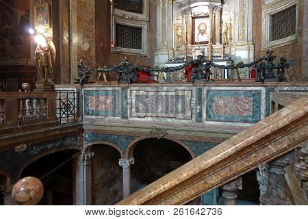 Rome, Italy - September 26 2018: Basilica Of Saint Sylvester The First , The Baroque  Interior With 