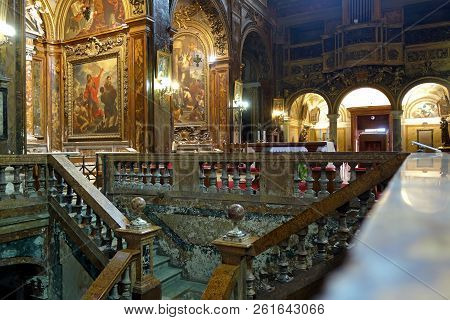 Rome, Italy - September 26 2018: Basilica Of Saint Sylvester The First , The Baroque  Interior With 