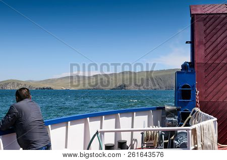 Ferry Crossing To Olkhon Island. Lake Baikal, Strait Olkhon Gates