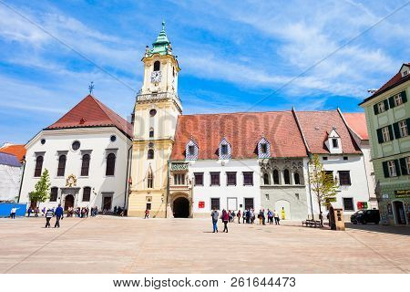 Bratislava, Slovakia - May 11, 2017: Bratislava Old Town Hall Is A Complex Of Buildings In The Old T