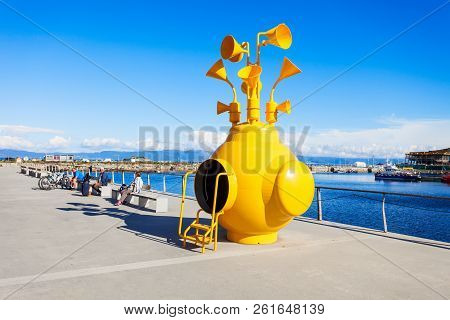Trondheim, Norway - August 03, 2017: Monument At The Trondheim Pier. Trondheim Is The Third Most Pop