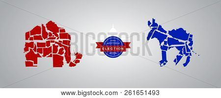 Illustration Idea For Midterm Elections - Republican States Versus Democrat States.