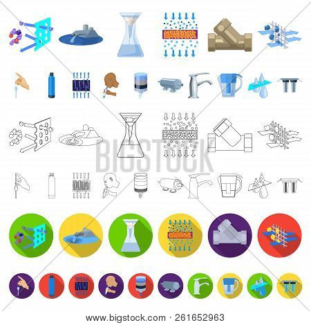 Water Filtration System Cartoon Icons In Set Collection For Design. Cleaning Equipment Vector Symbol