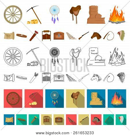 Attributes Of The Wild West Cartoon Icons In Set Collection For Design.texas And America Vector Symb