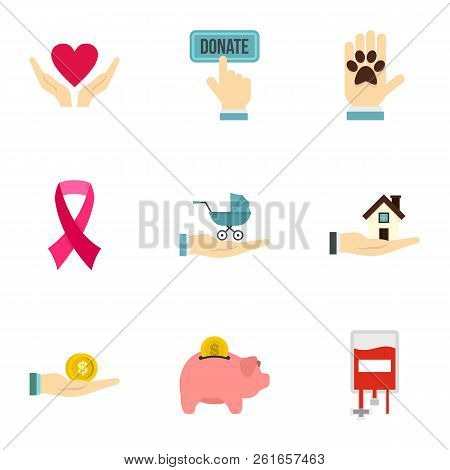 Charity Donation Organization Icons Set. Flat Illustration Of 9 Charity Donation Organization Icons 