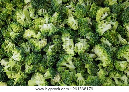 Fresh, Raw Calabrese Broccoli Florets As An Abstract Background Texture
