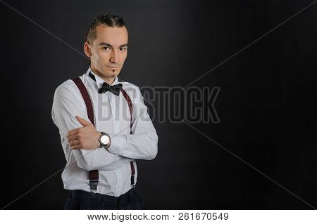 Young Handsome Boy In White Shirt With Bowtie