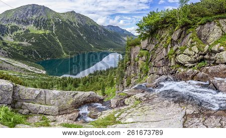 Panorama View On Morskie Oko From The To The Czarny Staw, Tatra, Poland