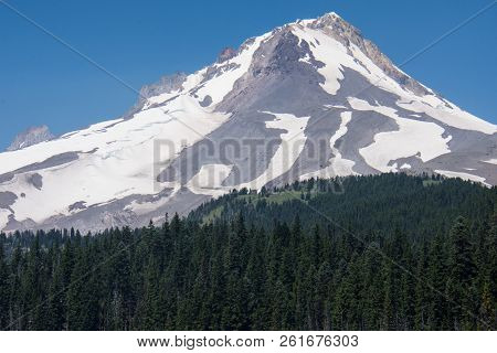 Close Up View Of Mt. Hood, Near Government Camp Oregon, An Active Volcano Mountain In The Cascades M