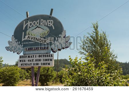 July 16 2018 - Hood River, Oregon: Sign For The Hood River Lavender Farm In Oregon. This Is A U-pick