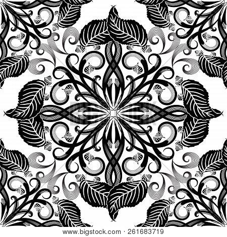 Black And White Elegance Floral Seamless Pattern. Vintage Orname