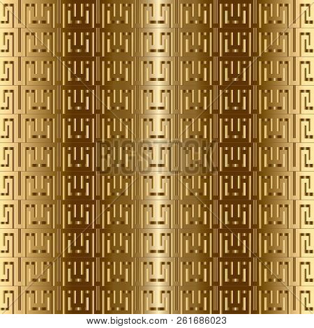 Greek Key Meanders Gold 3d Vector Seamless Pattern. Textured Orn