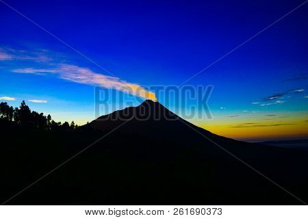 Merbabu Mountain Located In Central Java, Indonesia. This Photo Was Taken At Sunrise