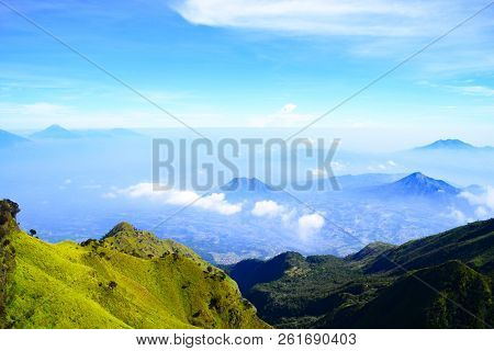 Mount Merbabu Located In Central Java, Indonesia. This Photo Was Taken On A Sunny And Cool Morning.