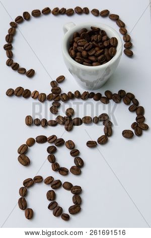Top View Coffee Seeds And Cup Letters Of Word
