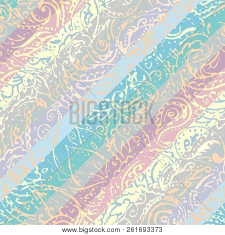 Grunge Paisley Pattern In Collage Patchwork Style.