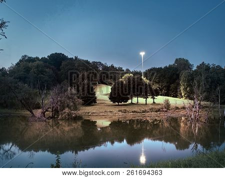 Shot Of The Little Lake Of The Lambro Park In Milan In Autumn