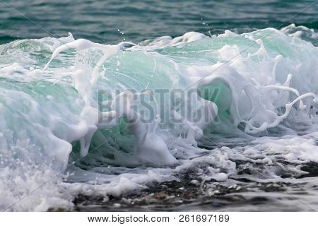 Raging Black Sea. Big Wave With Sea Foam