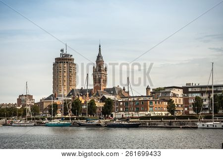 Dunkerque, France - September 16, 2018: Old Port With Sailing Yachts And Two Towers: Condominiums, B