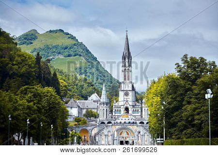 The Sanctuary Of Our Lady Of Lourdes Or The Domain. The Hautes-pyrenees Department In The Occitanie 