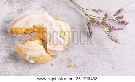 Portuguese Sweets Cavacas On Napkin In A Table. Typical Cookies With Sugar