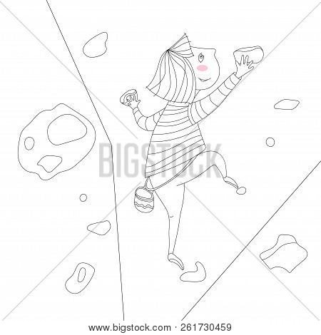 Vector Illustration Of Climbing Little Cute Girl