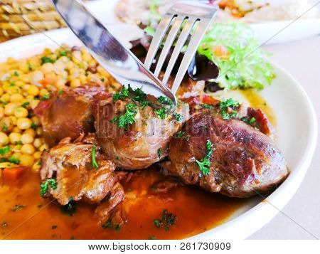 Traditional French cuisine Beef meat stewed with beans
