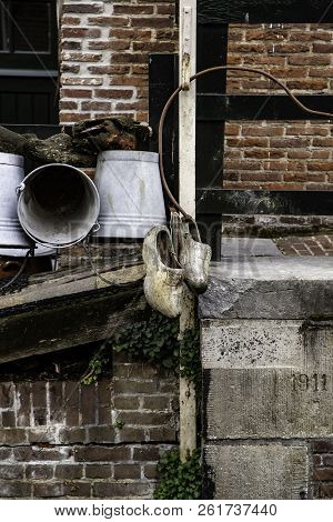 Dutch Wooden Clogs, Wooden Shoe Detail In Holland