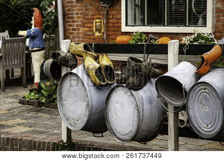 Dutch Wooden Clogs, Wooden Shoe Detail In Holland