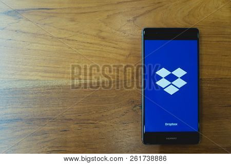 Chiang Mai, Thailand - Mar 28,2018: Huawei Mobile Phone With Dropbox On Screen. Dropbox Is A Service