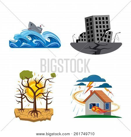 Vector Design Of Natural And Disaster Sign. Set Of Natural And Risk Stock Symbol For Web.
