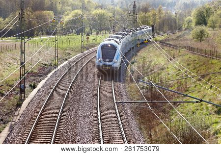 Sodertalje, Sweden - April 27, 2014: A Sl Commuter Public Transportation Passenger Train Lass X60 Ha