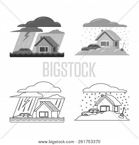 Vector Illustration Of Natural And Disaster Symbol. Set Of Natural And Risk Vector Icon For Stock.