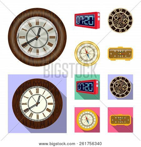 Vector Design Of Clock And Time Symbol. Set Of Clock And Circle Stock Vector Illustration.
