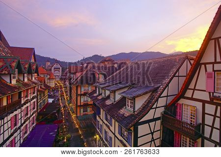 View Of Old French Style Public Building At, Colmar Bukit Tinggi During Sunrise.