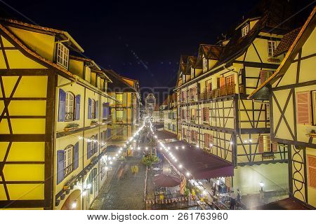 View Of Old French Style Public Building At, Colmar Bukit Tinggi During Blue Hour.