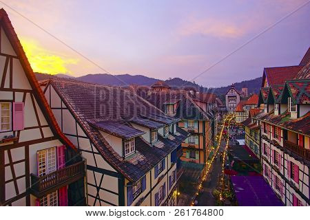 View Of Old French Style Public Building At, Colmar Bukit Tinggi During Sunrise.