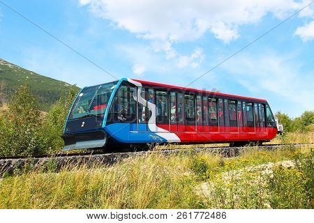 Stary Smokovec, Slovakia - August 28, 2015: Funicular From Stary Smokovec To Hrebienok Mountain In H