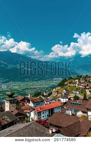 Triesenberg, Liechtenstein, 20th August 2018:- A View Of Triesenberg In Central Liechtenstein. Tries