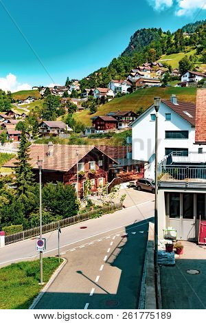 Triesenberg, Liechtenstein, 20th August 2018:- A View Of Triesenberg In Central Liechtenstein. Tries