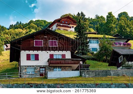 Triesenberg, Liechtenstein, 20th August 2018:- A View Of Triesenberg In Central Liechtenstein. Tries